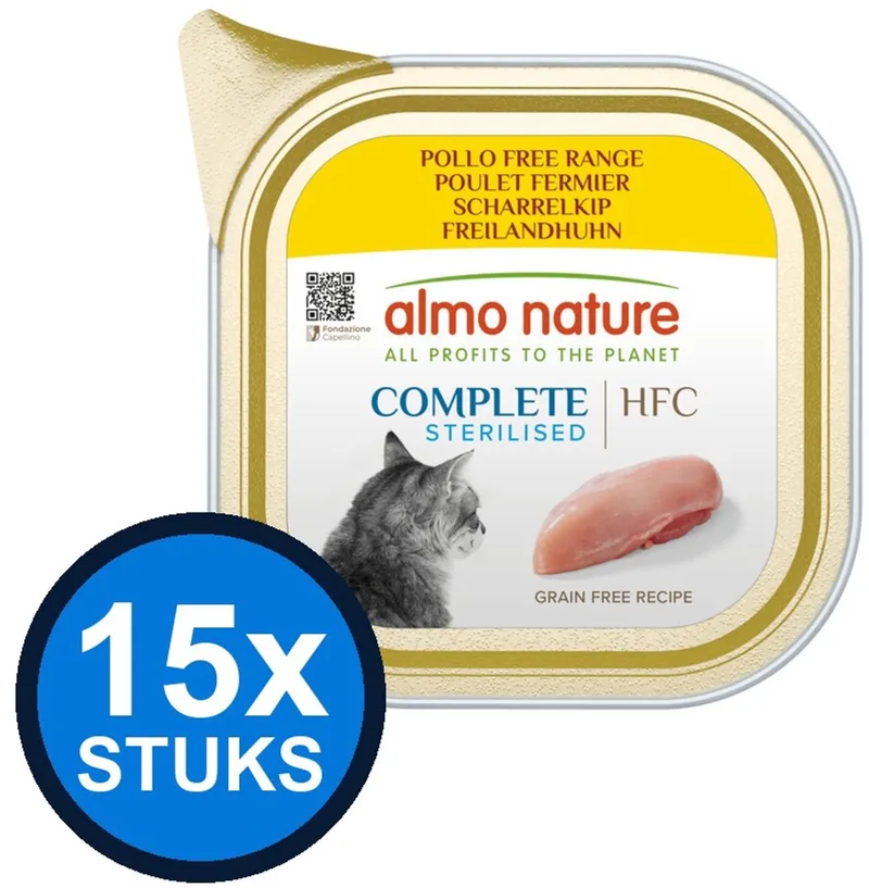 15x Almo Nature HFC - Kattenvoer Natvoer Kuipje - Gesteriliseerd Complete - Vrije Uitloop Kip - 85g by Almo Nature – product photo
