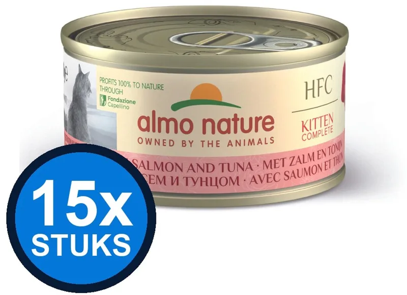 15x Almo Nature HFC - Kitten Kattenvoer Natvoer Blik - Complete - Zalm & Tonijn - 70g von Almo Nature – Produktfoto