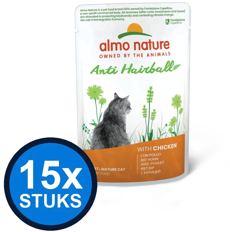 15x Almo Nature Holistic - Kattenvoer Natvoer Maaltijdzakje - Anti-Haarbal - Kip - 70g by Almo Nature – product photo