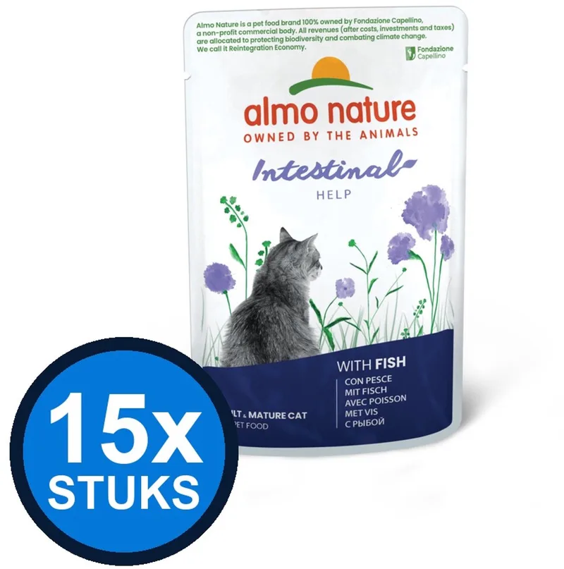 15x Almo Nature Holistic - Kattenvoer Natvoer Maaltijdzakje - Sensitive - Vis - 70g fra Almo Nature – produktbillede