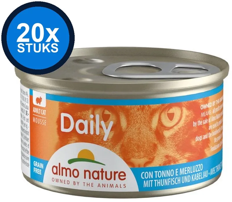 20x Almo Nature Daily - Kattenvoer Natvoer Blik - Mousse - Tonijn & Kabeljauw - 85g von Almo Nature – Produktfoto