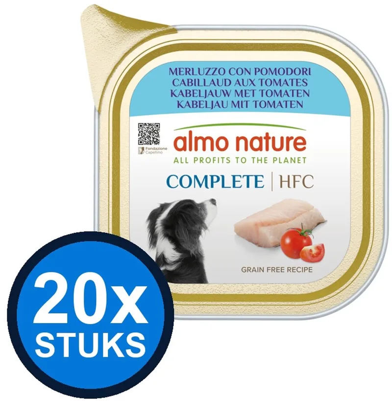 20x Almo Nature HFC - Hondenvoer Natvoer Kuipje - Complete - Kabeljauw & Tomaten - 150g von Almo Nature – Produktfoto
