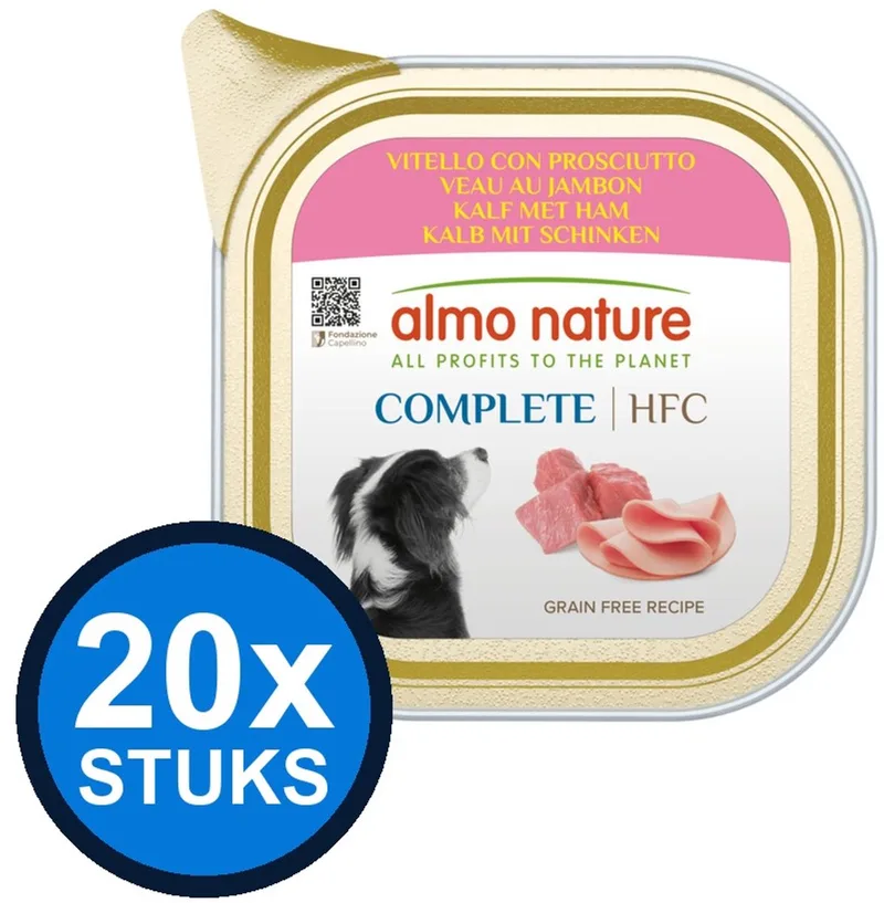 20x Almo Nature HFC - Hondenvoer Natvoer Kuipje - Complete - Kalf & Ham - 150g von Almo Nature – Produktfoto