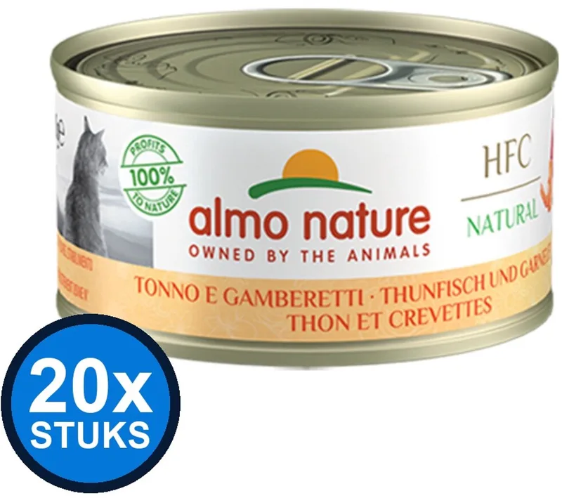 20x Almo Nature HFC - Kattenvoer Natvoer Blik - Natural - Tonijn & Garnaaltjes - 70g von Almo Nature – Produktfoto