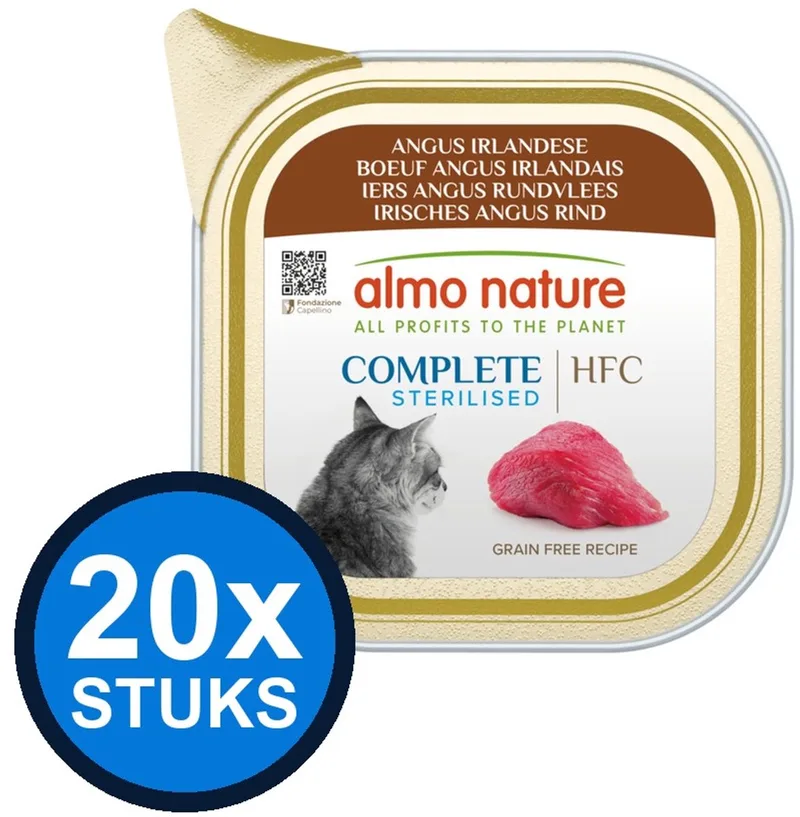 20x Almo Nature HFC - Kattenvoer Natvoer Kuipje - Gesteriliseerd Complete - Angus Rund - 85g de Almo Nature – photo produit