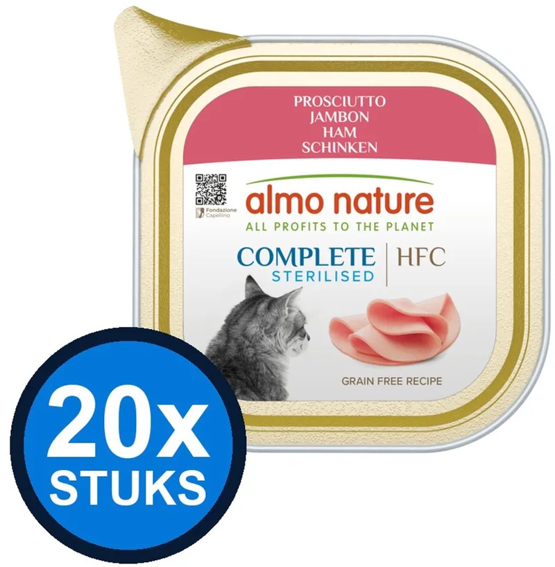 20x Almo Nature HFC - Kattenvoer Natvoer Kuipje - Gesteriliseerd Complete - Ham - 85g de Almo Nature – photo produit