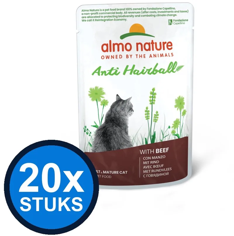20x Almo Nature Holistic - Kattenvoer Natvoer Maaltijdzakje - Anti-Haarbal - Rund - 70g von Almo Nature – Produktfoto
