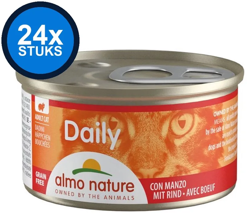 24x Almo Nature Daily - Kattenvoer Natvoer Blik - Blokjes - Rund - 85g de Almo Nature – photo produit