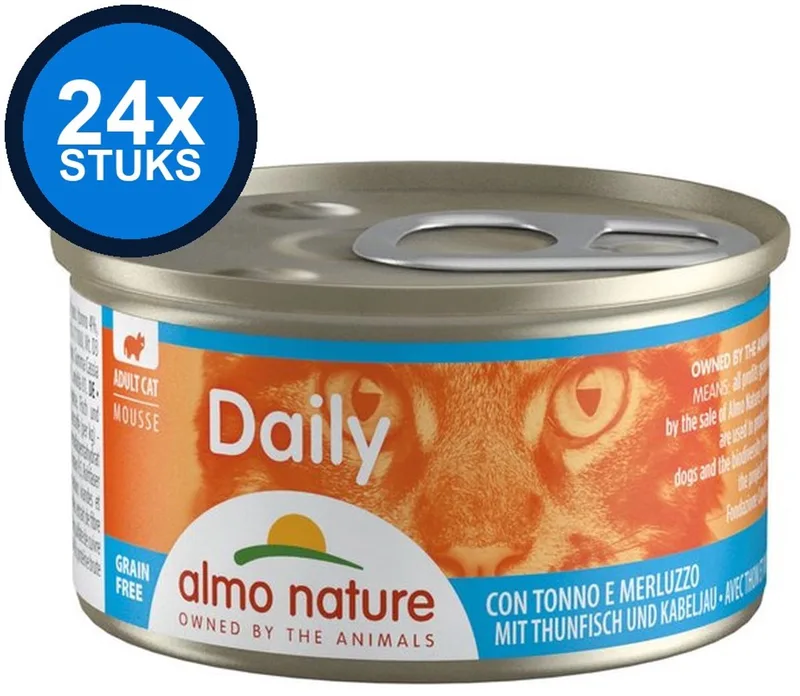 24x Almo Nature Daily - Kattenvoer Natvoer Blik - Mousse - Tonijn & Kabeljauw - 85g by Almo Nature – product photo