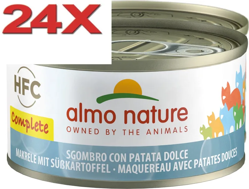 24x Almo Nature HFC - Kattenvoer Natvoer Blik - Complete Graanvrij - Makreel & Aardappel - 70g by Almo Nature – product photo