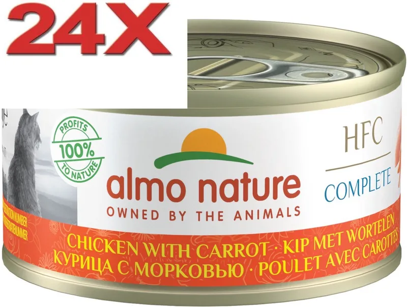 24x Almo Nature HFC - Kattenvoer Natvoer Blik - Complete Graanvrij - Kip & Wortel - 70g de Almo Nature – photo produit