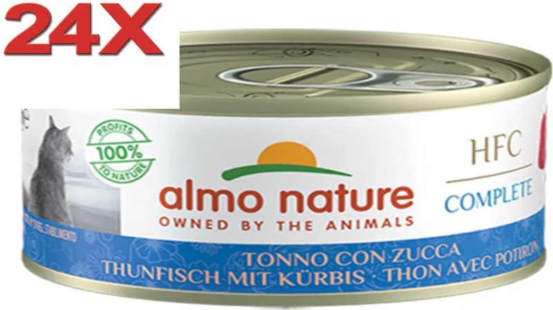 24x Almo Nature HFC - Kattenvoer Natvoer Blik - Complete Graanvrij - Tonijn & Pompoen - 70g de Almo Nature – photo produit