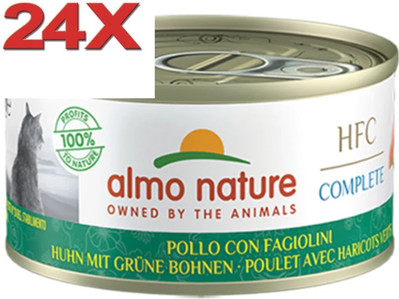 24x Almo Nature HFC - Kattenvoer Natvoer Blik - Complete Graanvrij - Kip & Groene Bonen - 70g von Almo Nature – Produktfoto
