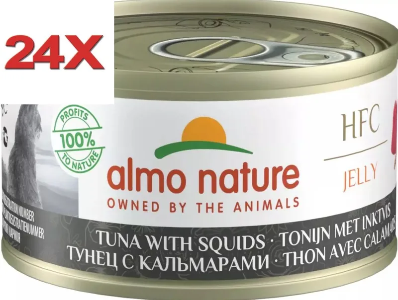 24x Almo Nature HFC - Kattenvoer Natvoer Blik - Gelei - Tonijn & Inktvis - 70g de Almo Nature – photo produit