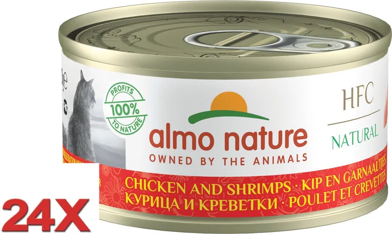 24x Almo Nature HFC - Kattenvoer Natvoer Blik - Natural - Kip & Garnaaltjes - 70g by Almo Nature – product photo