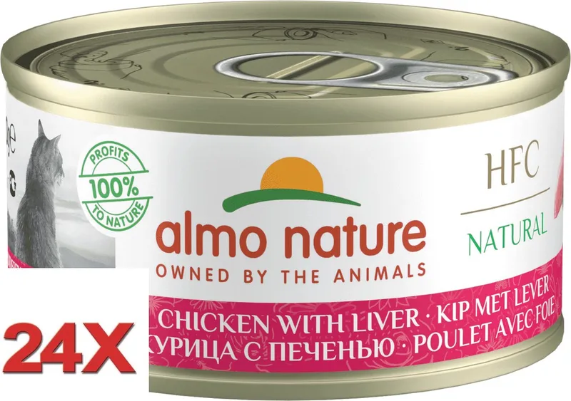 24x Almo Nature HFC - Kattenvoer Natvoer Blik - Natural - Kip & Lever - 70g de Almo Nature – photo produit
