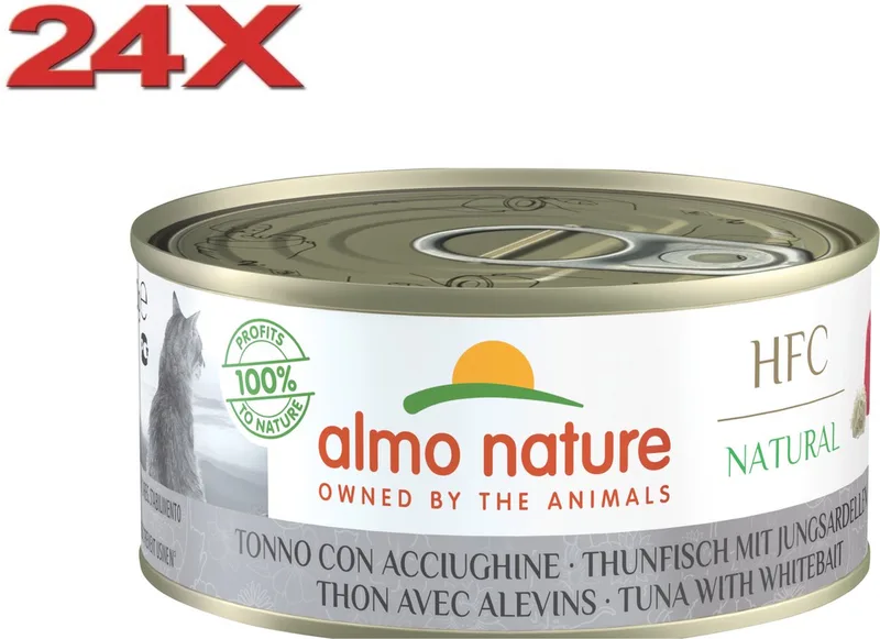 24x Almo Nature HFC - Kattenvoer Natvoer Blik - Natural - Tonijn & Jonge Ansjovis - 150g de Almo Nature – photo produit