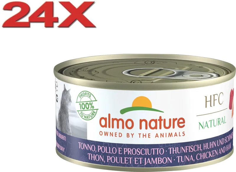 24x Almo Nature HFC - Kattenvoer Natvoer Blik - Natural - Tonijn & Kip & Ham - 150g by Almo Nature – product photo
