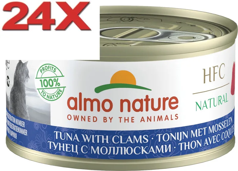 24x Almo Nature HFC - Kattenvoer Natvoer Blik - Natural - Tonijn & Mosselen - 70g fra Almo Nature – produktbillede