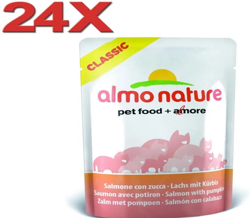 24x Almo Nature HFC - Kattenvoer Natvoer Maaltijdzakje - Natural - Zalm & Pompoen - 55g de Almo Nature – photo produit