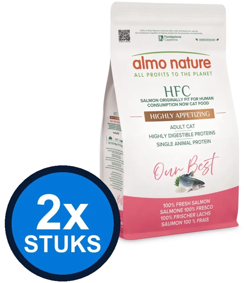 2x Almo Nature HFC Our Best - Adult Kattenvoer Droogvoer - Zalm - 1,2kg de Almo Nature – photo produit