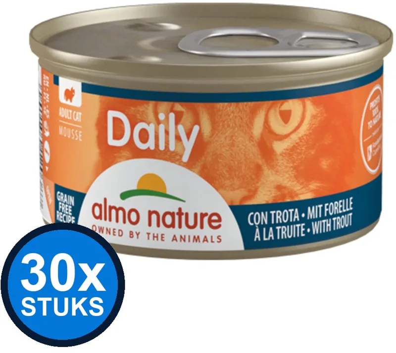 30x Almo Nature Daily - Kattenvoer Natvoer Blik - Mousse - Forel - 85g von Almo Nature – Produktfoto