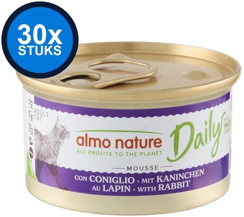30x Almo Nature Daily - Kattenvoer Natvoer Blik - Mousse - Konijn - 85g von Almo Nature – Produktfoto