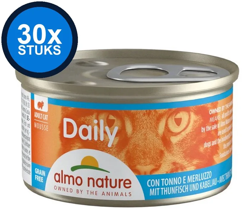 30x Almo Nature Daily - Kattenvoer Natvoer Blik - Mousse - Tonijn & Kabeljauw - 85g de Almo Nature – photo produit