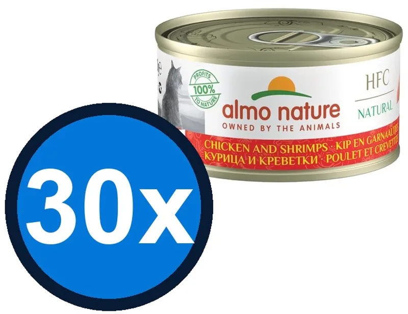 30x Almo Nature HFC - Kattenvoer Natvoer Blik - Natural - Kip & Garnaaltjes - 70g de Almo Nature – photo produit