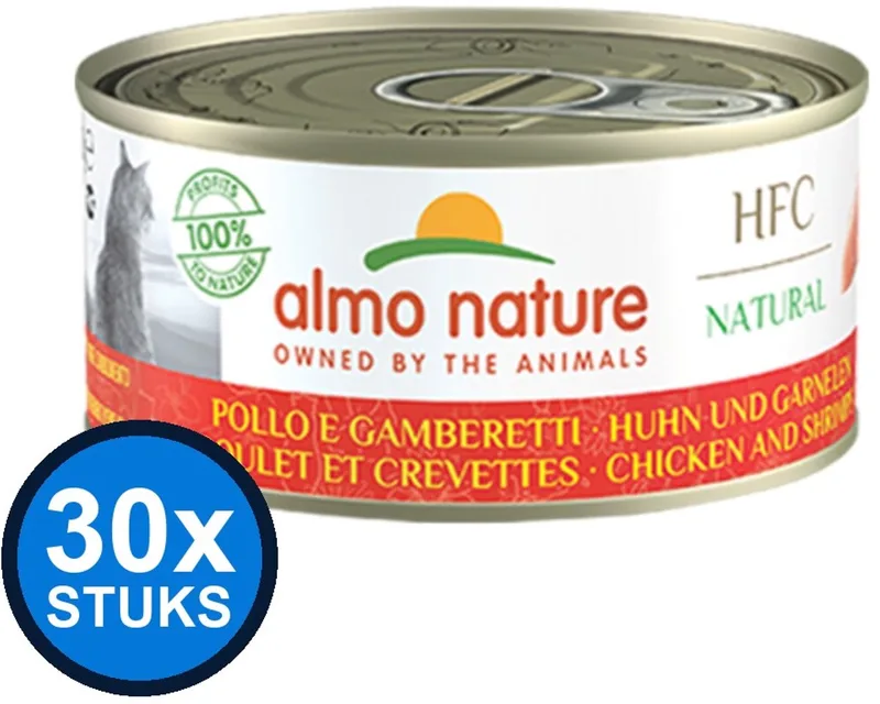 30x Almo Nature HFC - Kattenvoer Natvoer Blik - Natural - Kip & Garnaaltjes - 70g von Almo Nature – Produktfoto
