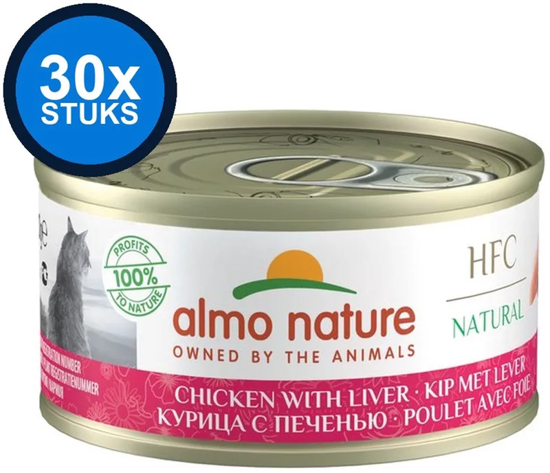 30x Almo Nature HFC - Kattenvoer Natvoer Blik - Natural - Kip & Lever - 70g de Almo Nature – photo produit
