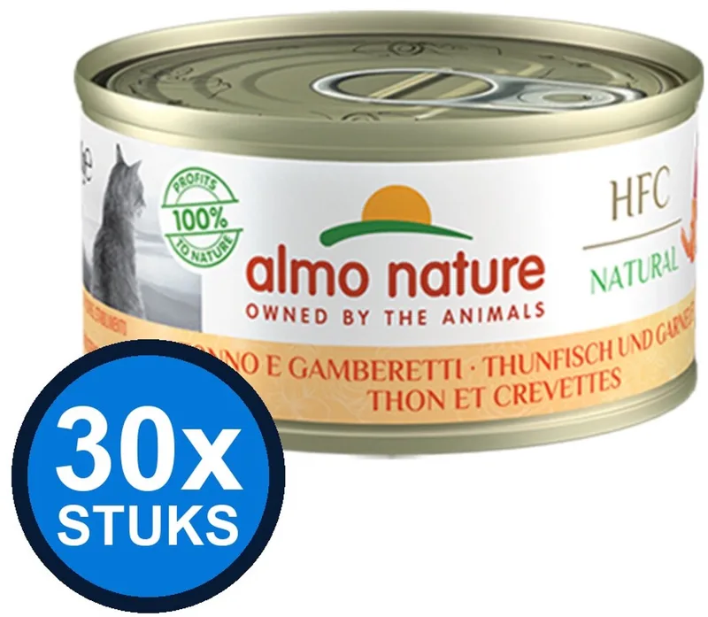 30x Almo Nature HFC - Kattenvoer Natvoer Blik - Natural - Tonijn & Garnaaltjes - 70g de Almo Nature – photo produit