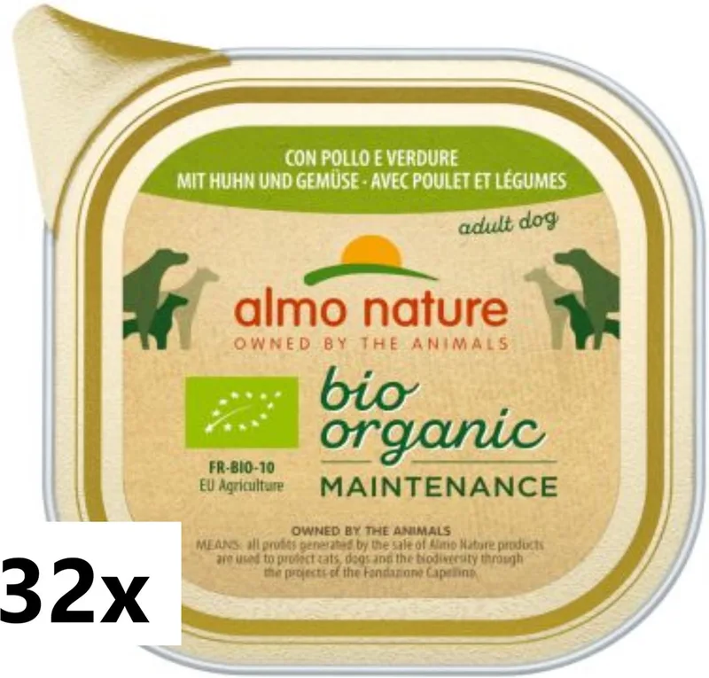 32x Almo Nature Daily Menu Bio - Hondenvoer Natvoer Kuipje - Kip & Groenten - 100g de Almo Nature – photo produit