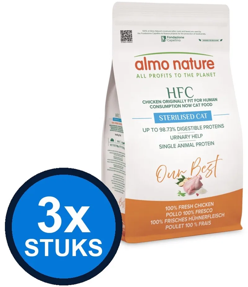 3x Almo Nature HFC Our Best - Adult Kattenvoer Droogvoer - Gesteriliseerd - Kip - 1,2kg de Almo Nature – photo produit