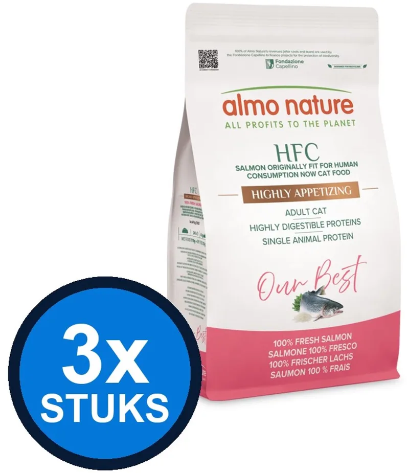 3x Almo Nature HFC Our Best - Adult Kattenvoer Droogvoer - Zalm - 1,2kg de Almo Nature – photo produit