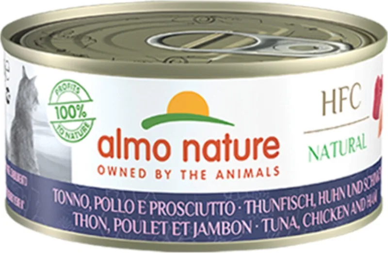 48x Almo Nature HFC Natural Kattenvoer Nat Blik Tonijn, Kip & Ham 150 gr de Almo Nature – photo produit