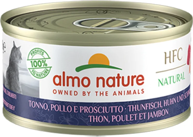 48x Almo Nature HFC Natural Kattenvoer Nat Blikje Tonijn en Kip met Ham 70 gr de Almo Nature – photo produit