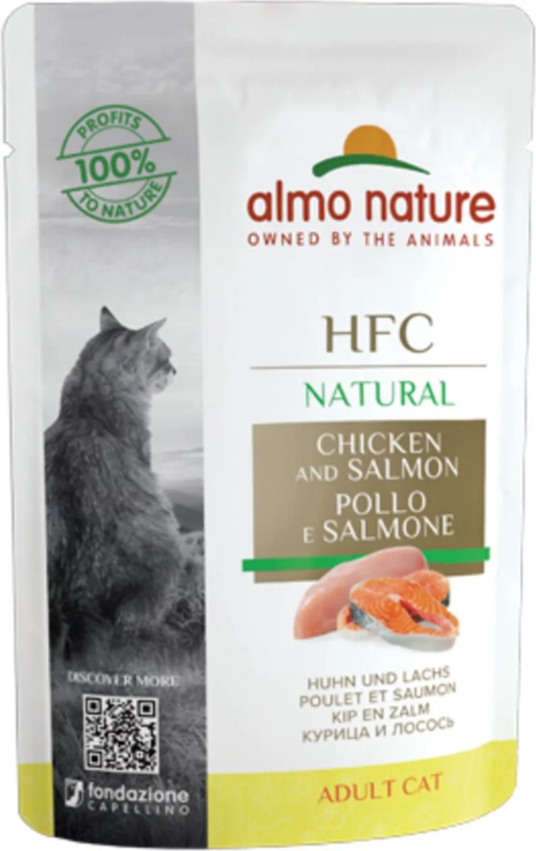 48x Almo Nature HFC Natural Kattenvoer Nat Maaltijdzakje Kip & Zalm 55 gr von Almo Nature – Produktfoto