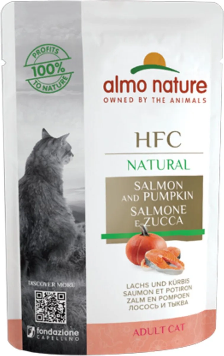 48x Almo Nature HFC Natural Kattenvoer Nat Maaltijdzakje Zalm & Pompoen 55 gr by Almo Nature – product photo