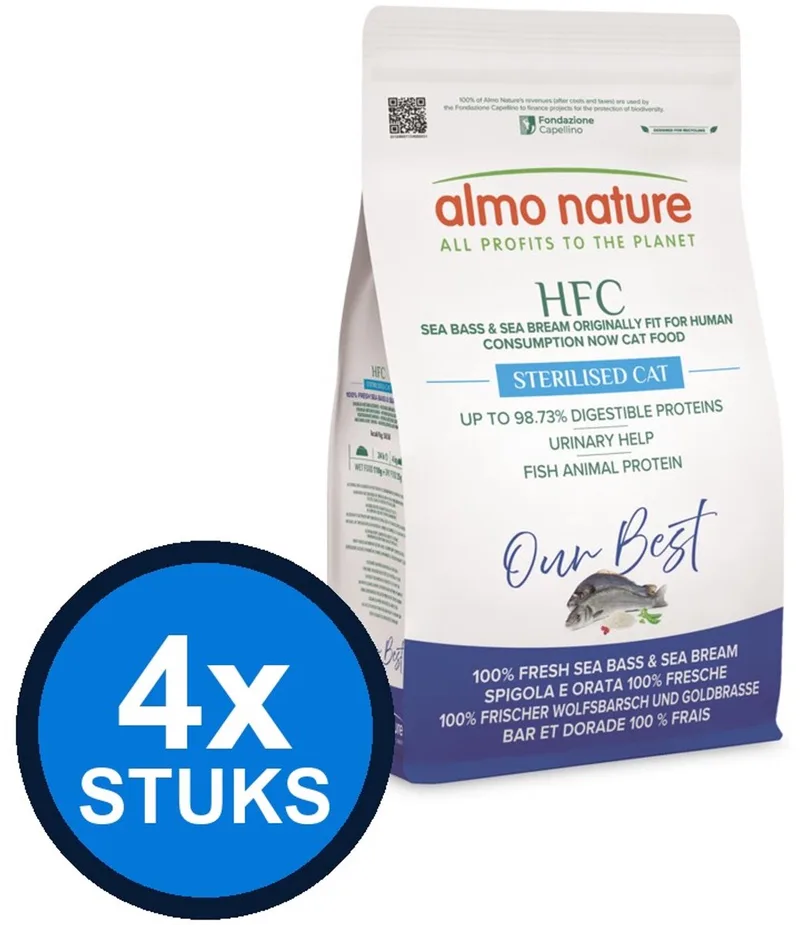 4x Almo Nature HFC Our Best - Adult Kattenvoer Droogvoer - Zeebaars & Zeebrasem - 1,2kg by Almo Nature – product photo