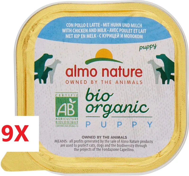 9x Almo Nature Daily Menu Bio - Puppy Hondenvoer Natvoer Kuipje - Kip & Melk - 300g by Almo Nature – product photo