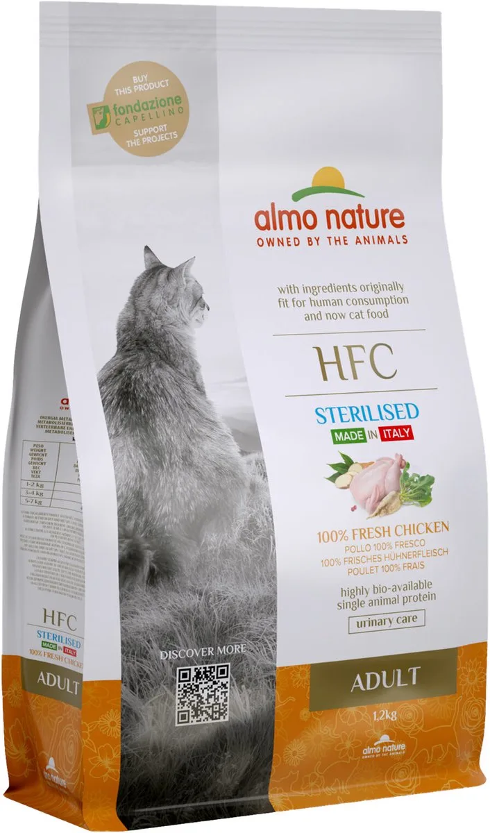 HFC Adult Sterilized brokken voor gecastreerde / gesteriliseerde katten - rund, kip, kabeljauw of zalm - 1,2kg, 300gr - Kip, Gewicht: 1,2kg by Almo Nature – product photo