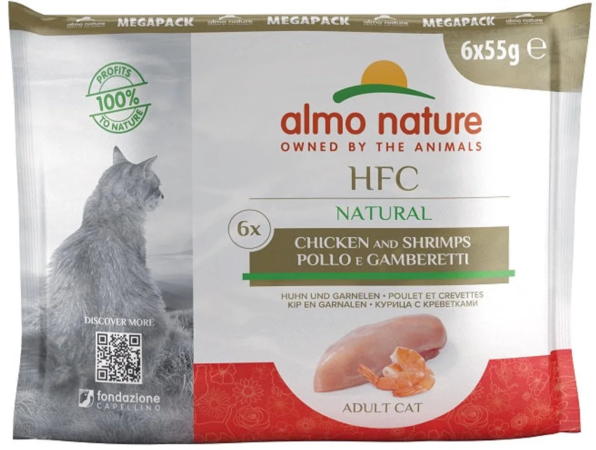 HFC Naturel 6x55g verpakking van 8 - Kip en garnalen van Almo Nature – productfoto