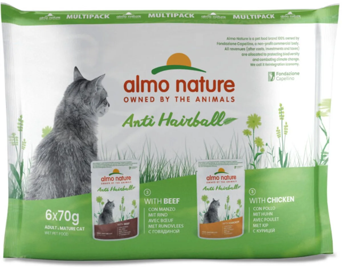Holistic Cat Pouch Anti-Haarbal Kabeljauw & Kip - 6 x 70 gr von Almo Nature – Produktfoto