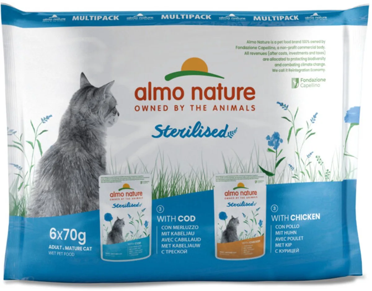 Holistic Cat Pouch Sterilised Rund & Kip - 6 x 70 gr von Almo Nature – Produktfoto