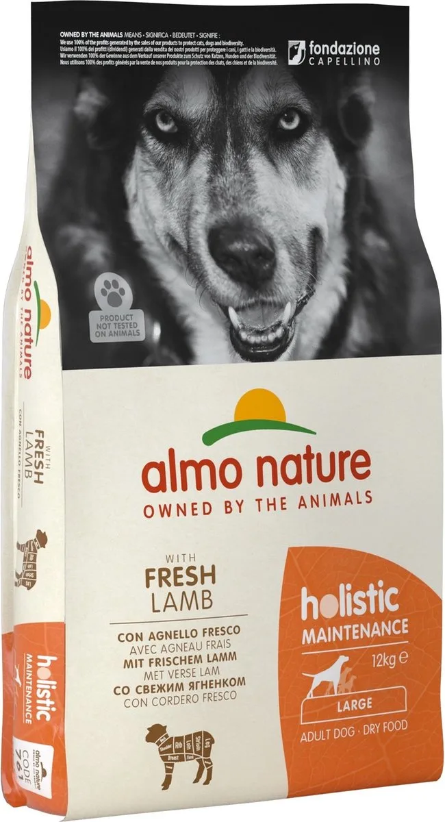 Hond Holistic Droogvoer voor Middelgrote tot Grote Hondenrassen - Maintenance - Rundvlees, Kip, Lam of Zalm in 400gr, 2kg of 12kg - Smaak: Lam, Gewicht: 12kg - Large de Almo Nature – photo produit