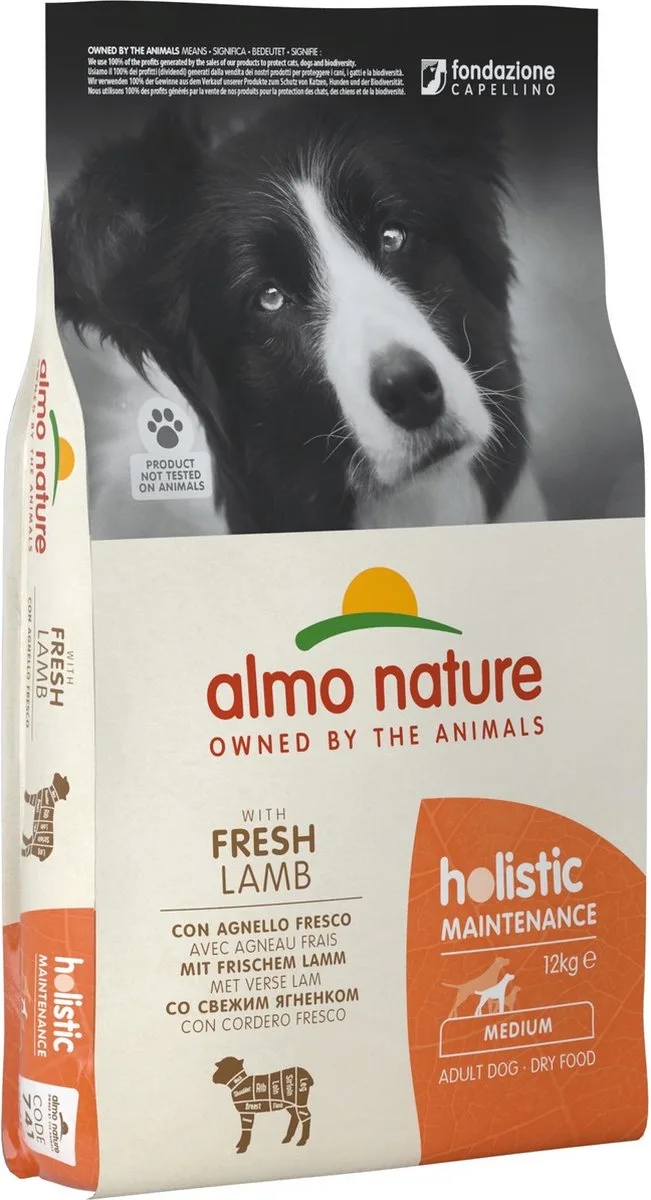 Hond Holistic Droogvoer voor Middelgrote tot Grote Hondenrassen - Maintenance - Rundvlees, Kip, Lam of Zalm in 400gr, 2kg of 12kg - Smaak: Lam, Gewicht: 12kg - Medium by Almo Nature – product photo