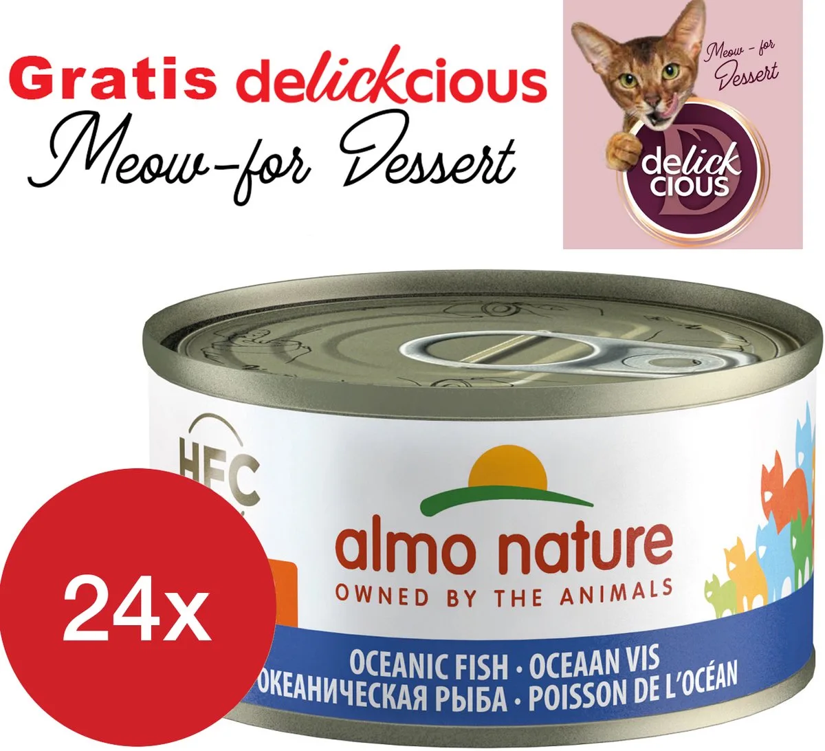 jelly met oceanic vis 24 x 70 gram met GRATIS Delickcious dessert by Almo Nature – product photo