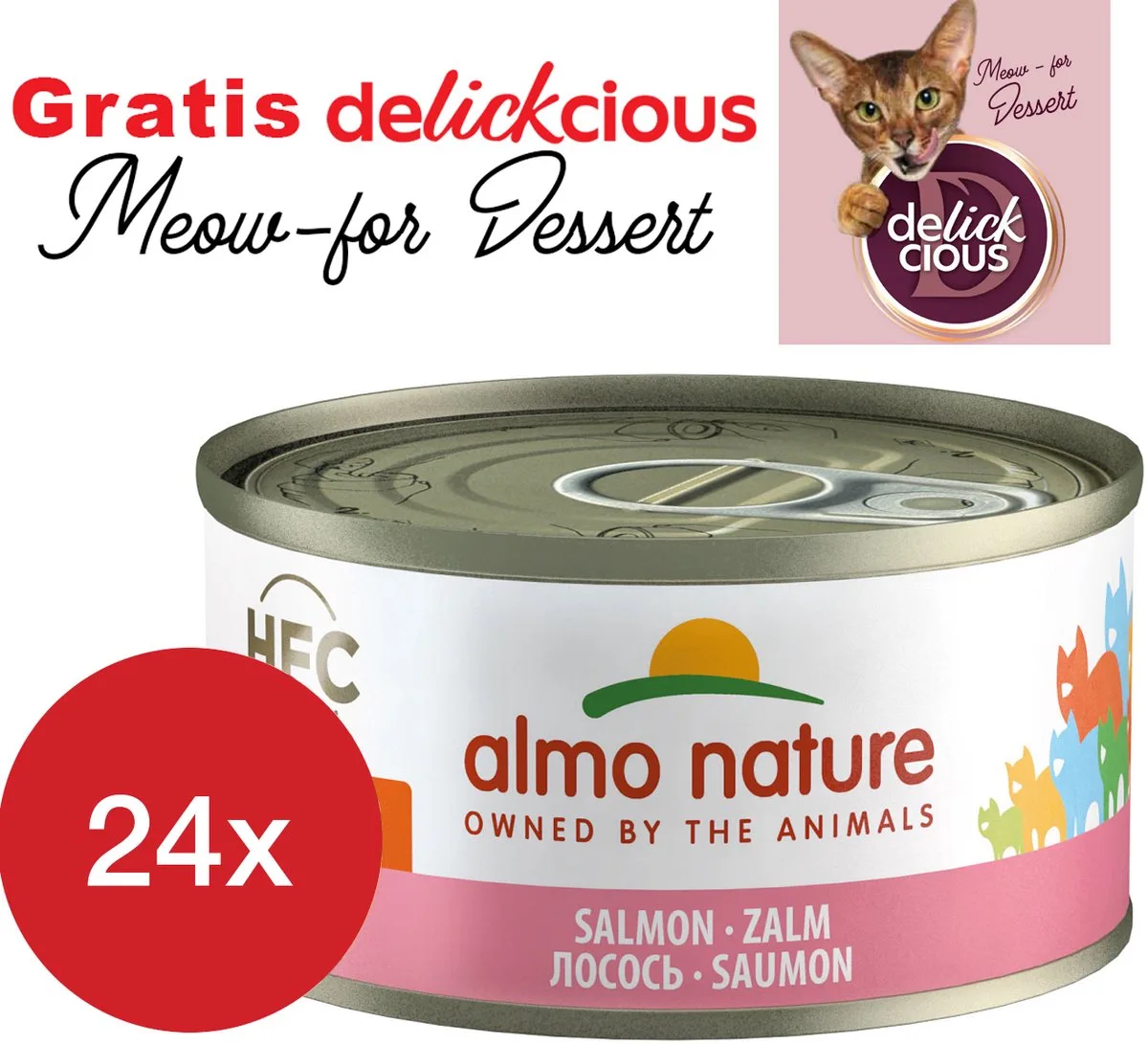 jelly met zalm 24 x 70 gram met GRATIS Delickcious dessert de Almo Nature – photo produit