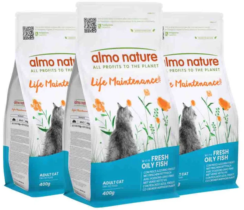 Kattenvoer Droog Life Maintenance Vette Vis - 3 x 400 gr - Voordeelverpakking de Almo Nature – photo produit